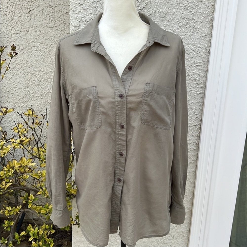 Splendid x Damsel Cotton Collection Army Green Button Up Blouse Women's Size M - Picture 2 of 10